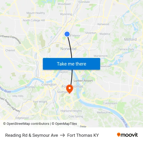 Reading Rd & Seymour Ave to Fort Thomas KY map
