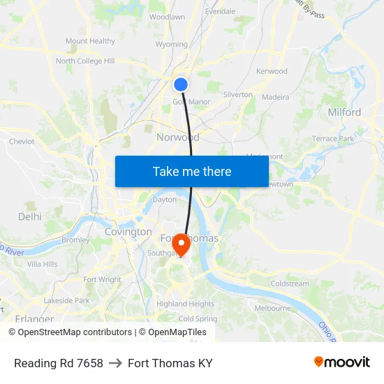 Reading Rd 7658 to Fort Thomas KY map