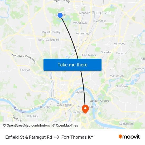 Enfield St & Farragut Rd to Fort Thomas KY map