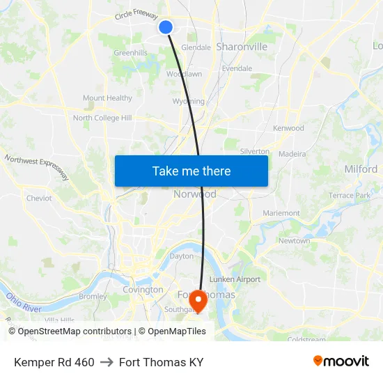 Kemper Rd 460 to Fort Thomas KY map