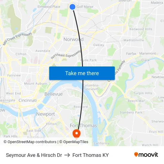 Seymour Ave & Hirsch Dr to Fort Thomas KY map