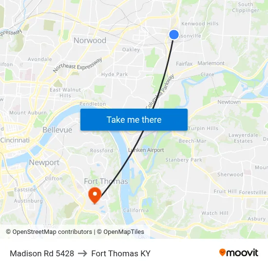 Madison Rd 5428 to Fort Thomas KY map