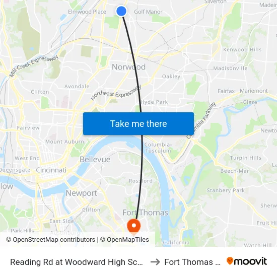 Reading Rd at Woodward High School to Fort Thomas KY map