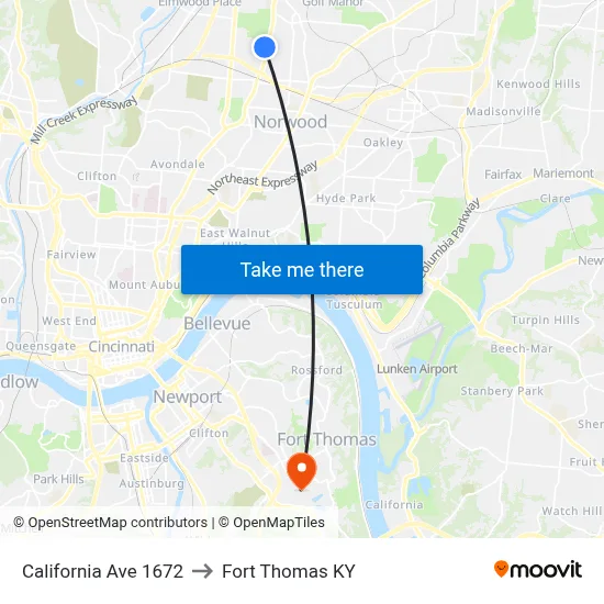 California Ave 1672 to Fort Thomas KY map