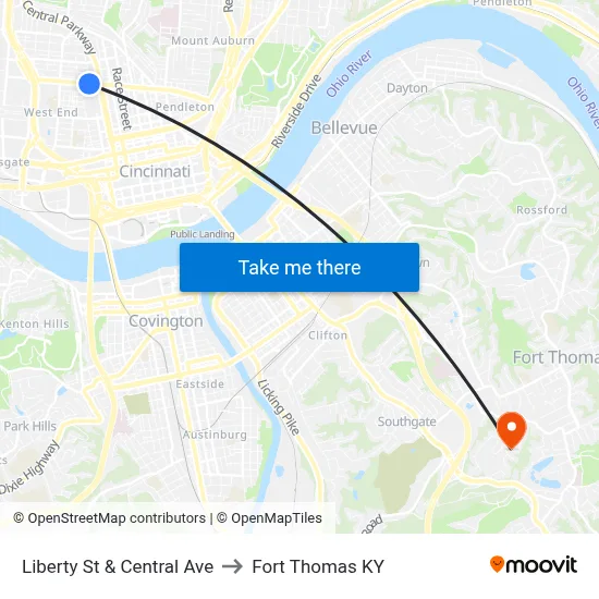 Liberty St & Central Ave to Fort Thomas KY map