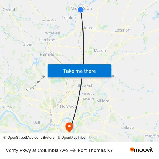 Verity Pkwy at Columbia Ave to Fort Thomas KY map