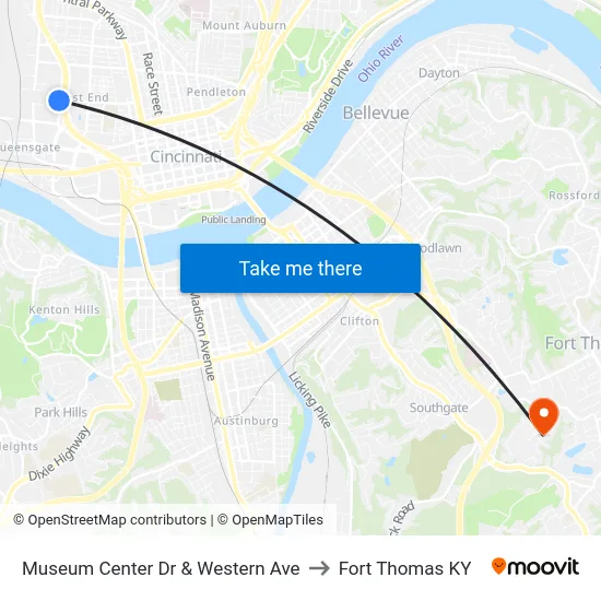 Museum Center Dr & Western Ave to Fort Thomas KY map