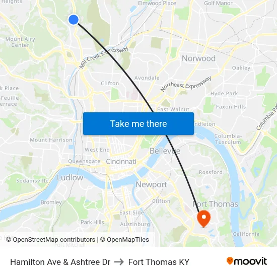 Hamilton Ave & Ashtree Dr to Fort Thomas KY map