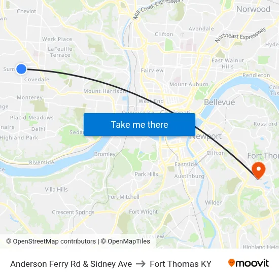 Anderson Ferry Rd & Sidney Ave to Fort Thomas KY map