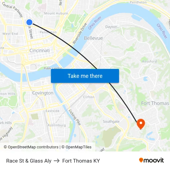 Race St & Glass Aly to Fort Thomas KY map