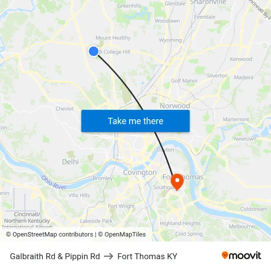Galbraith Rd & Pippin Rd to Fort Thomas KY map