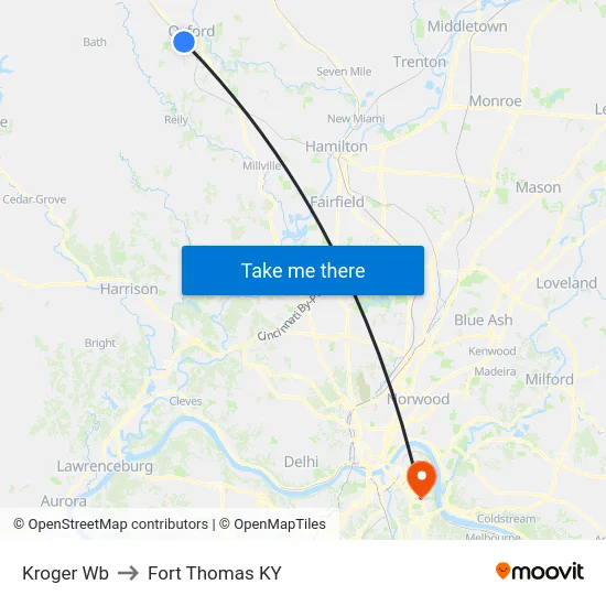 Kroger Wb to Fort Thomas KY map