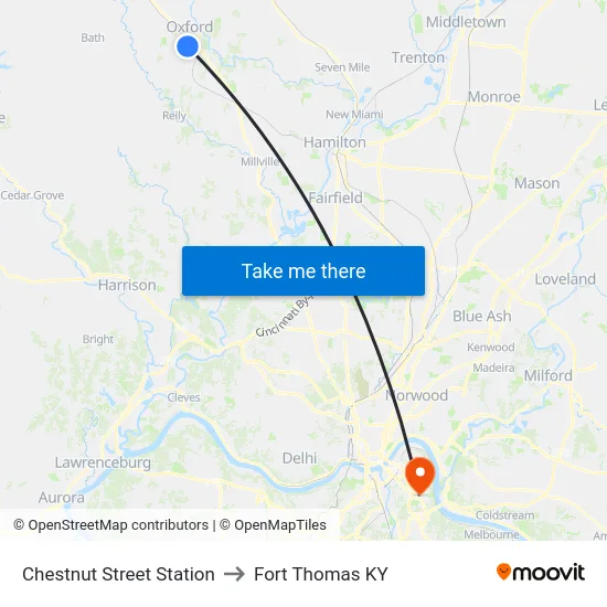Chestnut Street Station to Fort Thomas KY map
