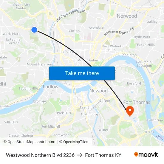 Westwood Northern Blvd 2236 to Fort Thomas KY map
