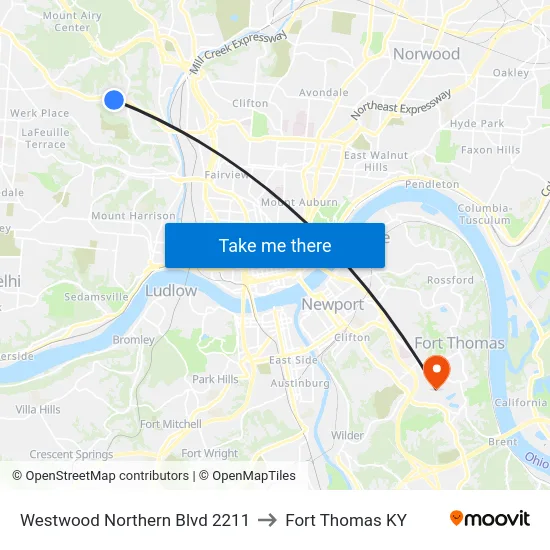 Westwood Northern Blvd 2211 to Fort Thomas KY map