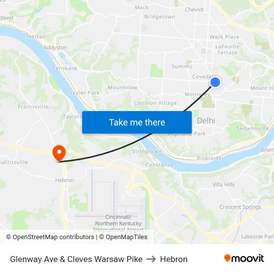 Glenway Ave & Cleves Warsaw Pike to Hebron map