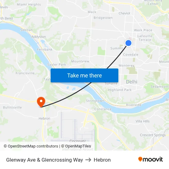 Glenway Ave & Glencrossing Way to Hebron map
