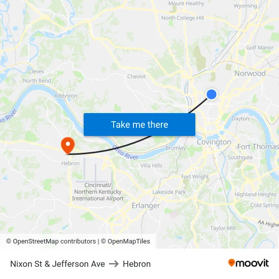 Nixon St & Jefferson Ave to Hebron map