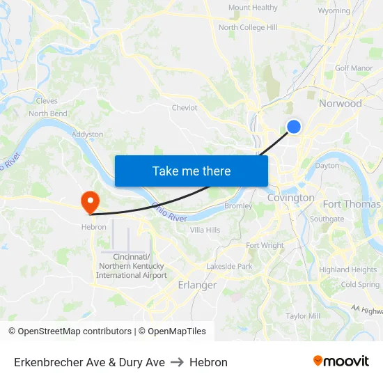 Erkenbrecher Ave & Dury Ave to Hebron map
