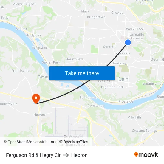 Ferguson Rd & Hegry Cir to Hebron map
