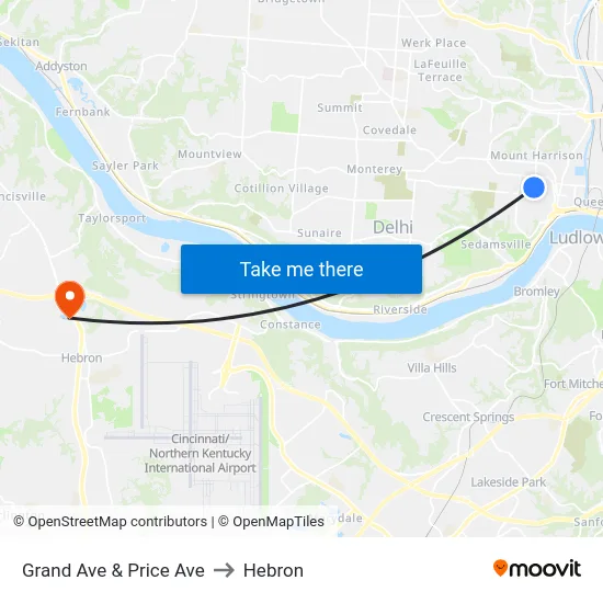 Grand Ave & Price Ave to Hebron map