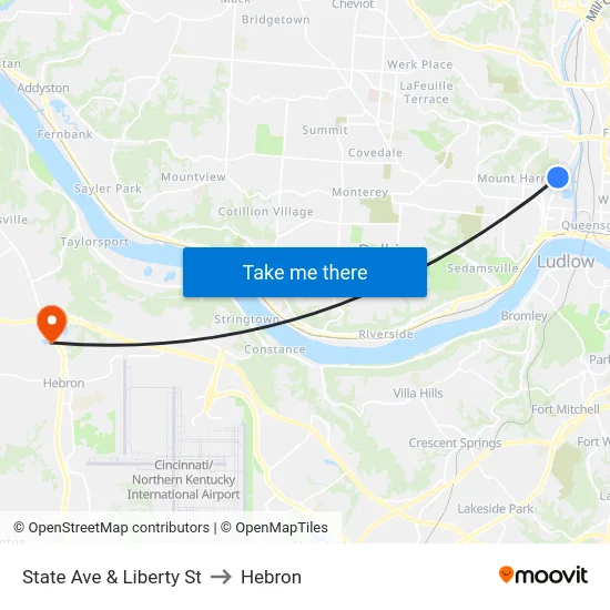 State Ave & Liberty St to Hebron map