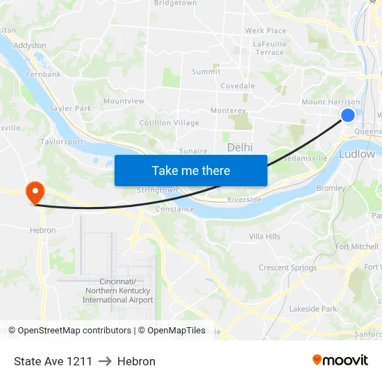 State Ave 1211 to Hebron map
