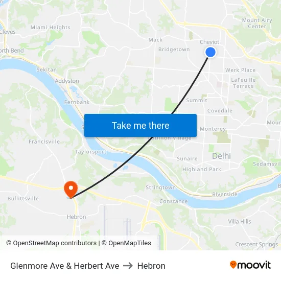 Glenmore Ave & Herbert Ave to Hebron map
