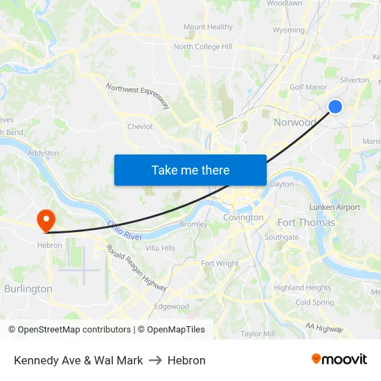 Kennedy Ave & Wal Mark to Hebron map