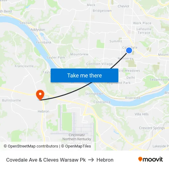 Covedale Ave & Cleves Warsaw Pk to Hebron map