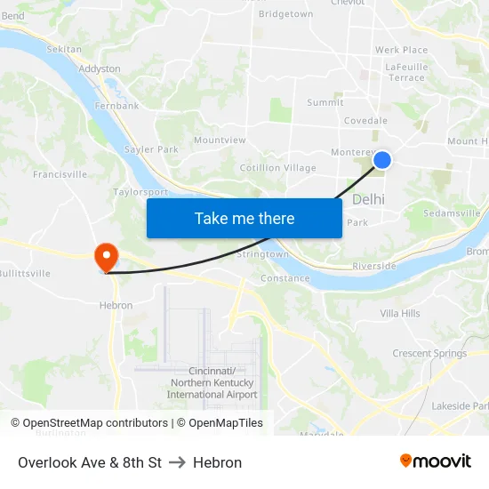 Overlook Ave & 8th St to Hebron map