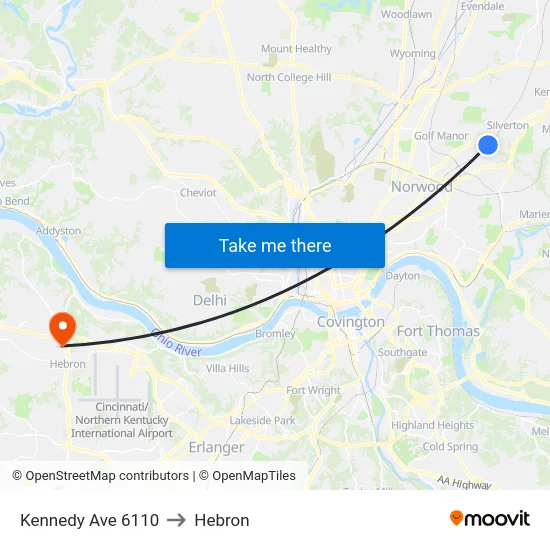Kennedy Ave 6110 to Hebron map
