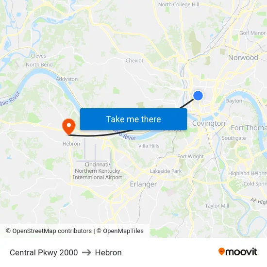 Central Pkwy 2000 to Hebron map