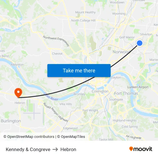 Kennedy & Congreve to Hebron map