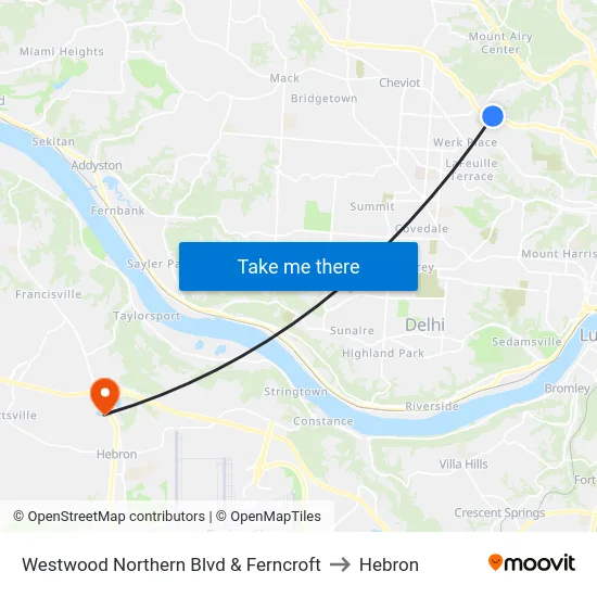 Westwood Northern Blvd & Ferncroft to Hebron map