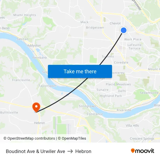 Boudinot Ave & Urwiler Ave to Hebron map