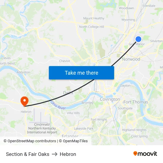 Section & Fair Oaks to Hebron map