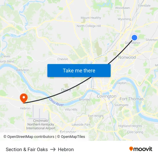 Section & Fair Oaks to Hebron map