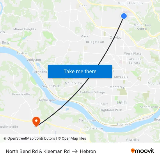 North Bend Rd & Kleeman Rd to Hebron map