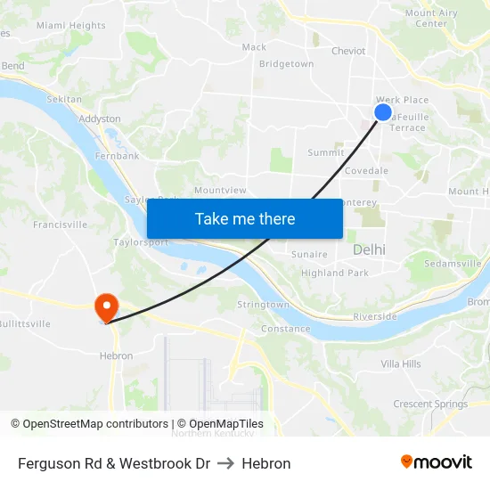 Ferguson Rd & Westbrook Dr to Hebron map