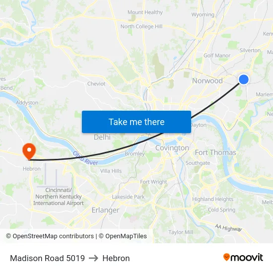 Madison Road 5019 to Hebron map