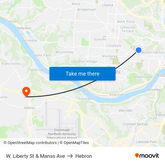 W. Liberty St & Manss Ave to Hebron map