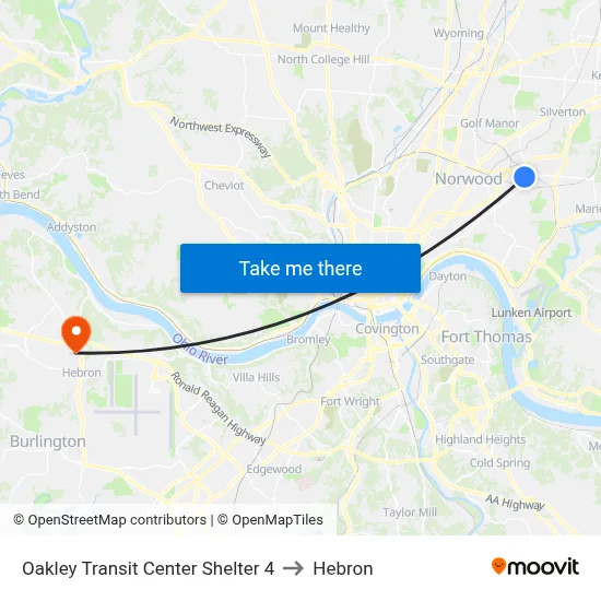 Oakley Transit Center Shelter 4 to Hebron map
