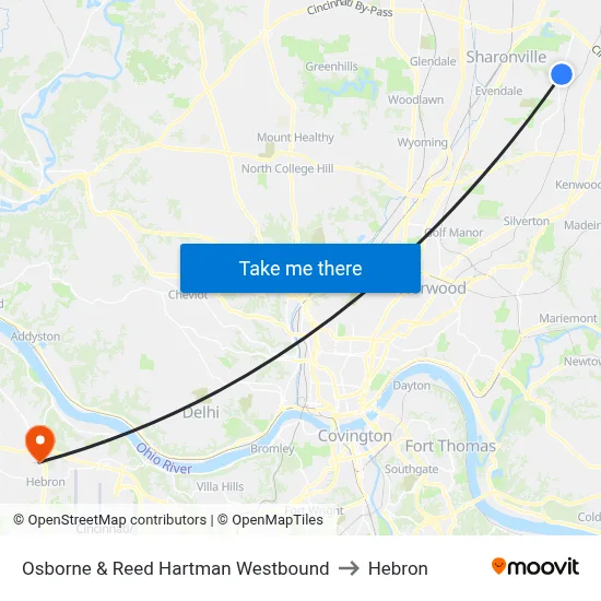 Osborne & Reed Hartman Westbound to Hebron map