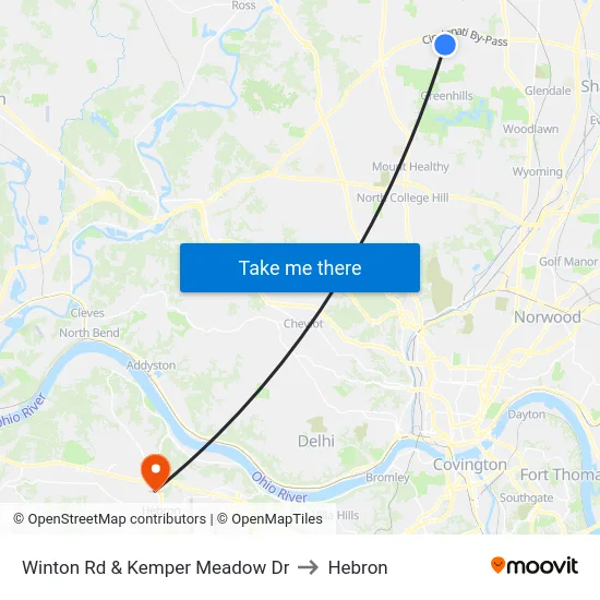 Winton Rd & Kemper Meadow Dr to Hebron map