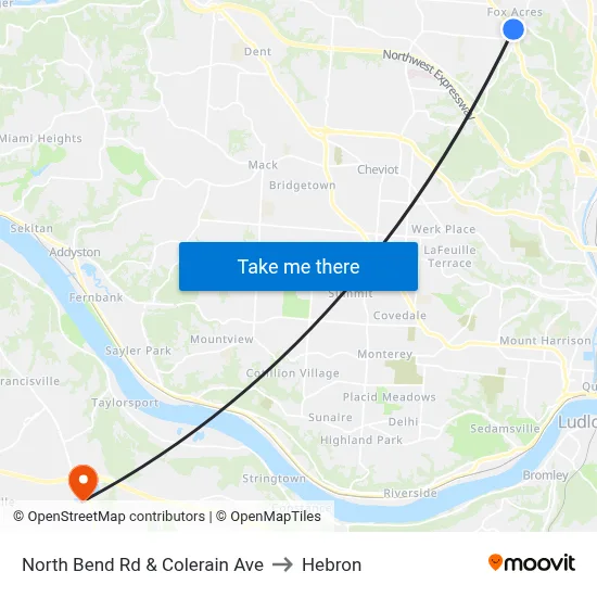 North Bend Rd & Colerain Ave to Hebron map
