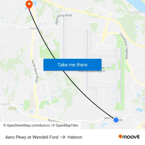 Aero Pkwy at Wendell Ford to Hebron map