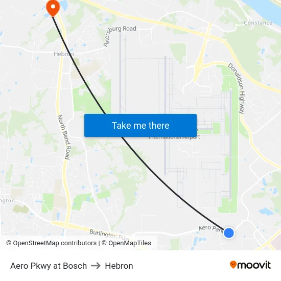 Aero Pkwy at Bosch to Hebron map