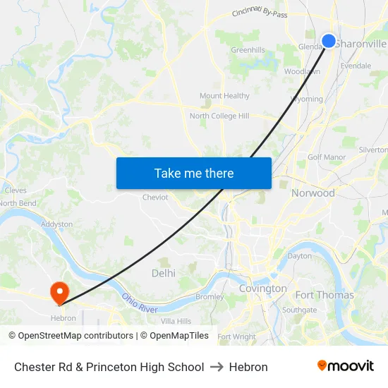Chester Rd & Princeton High School to Hebron map