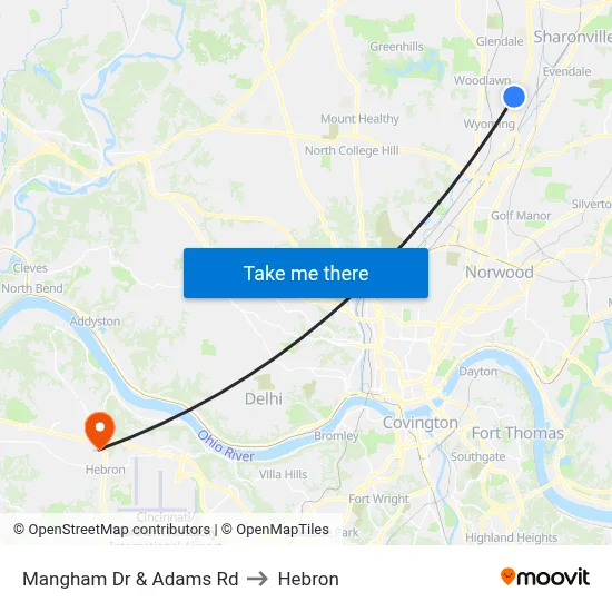 Mangham Dr & Adams Rd to Hebron map